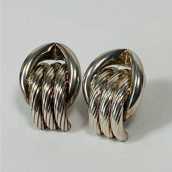 Earrings Silver Textured Tube Design Statement Silver Tone Vintage - Picture 5 of 12